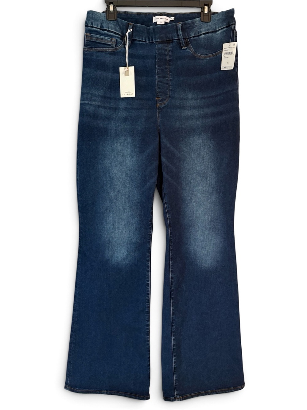 Good American NWT Power Stretch Pull-On Dark Wash Flare Jeans - Size 2XL